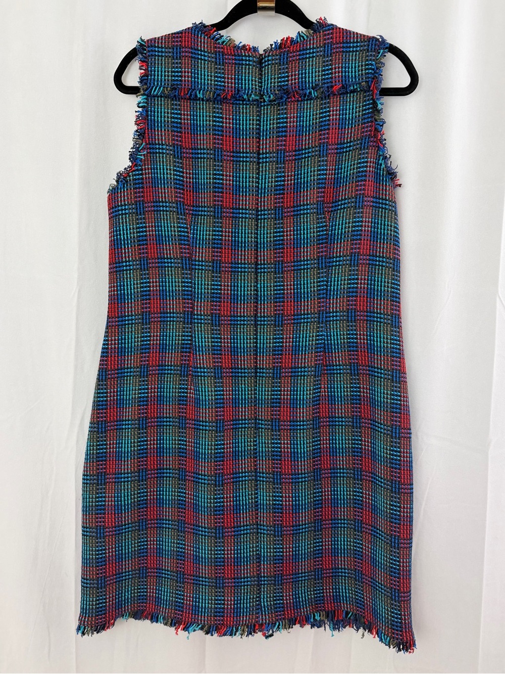 Boden Boucle Colorful Tweed Plaid Fringe Sleeveless Shift Dress Womens Size 10R - Picture 5 of 7